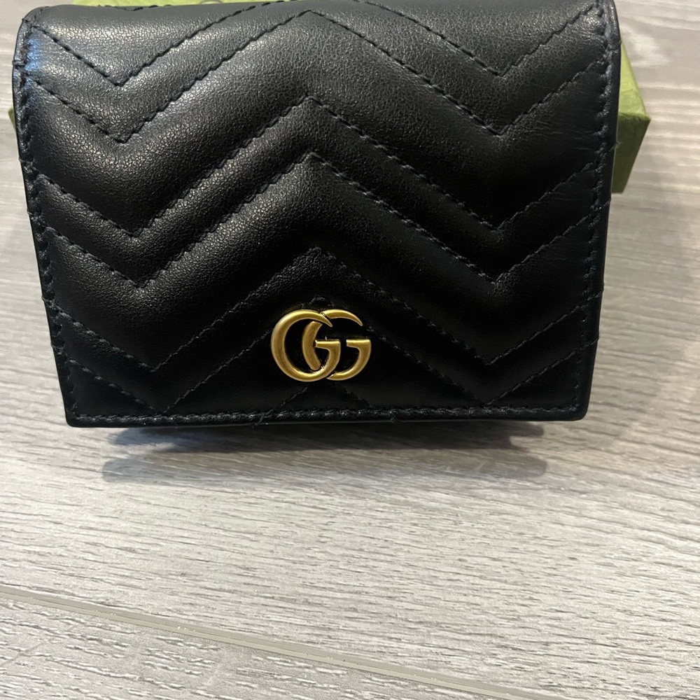 Gucci Marmont Black Leather Wallet with Gold Logo